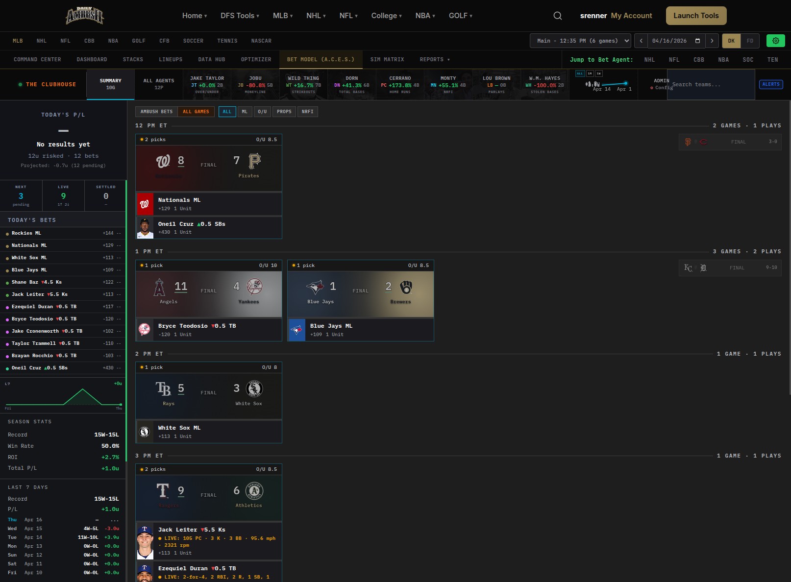 Ambush Intel portfolio with named AI agents, live P/L tracking, and per-agent performance