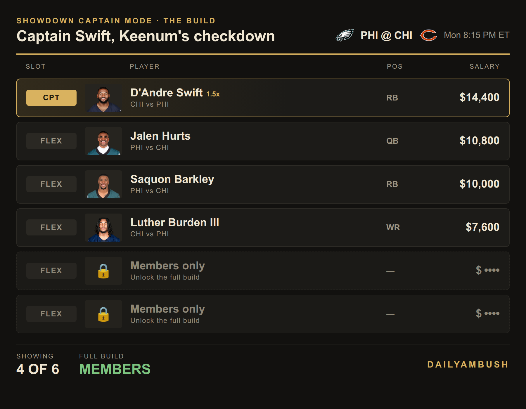 Showdown build preview; the last two spots are members-only