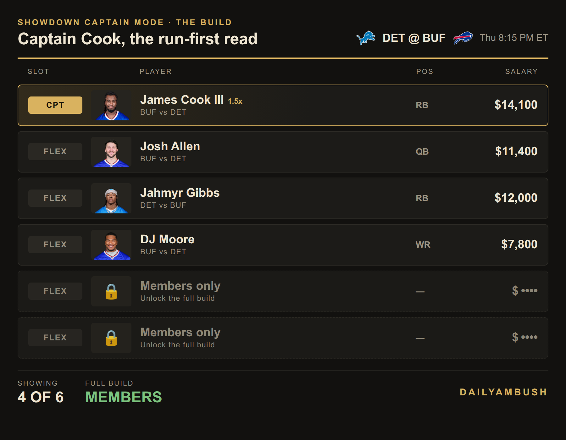 Showdown build preview; the last two spots are members-only