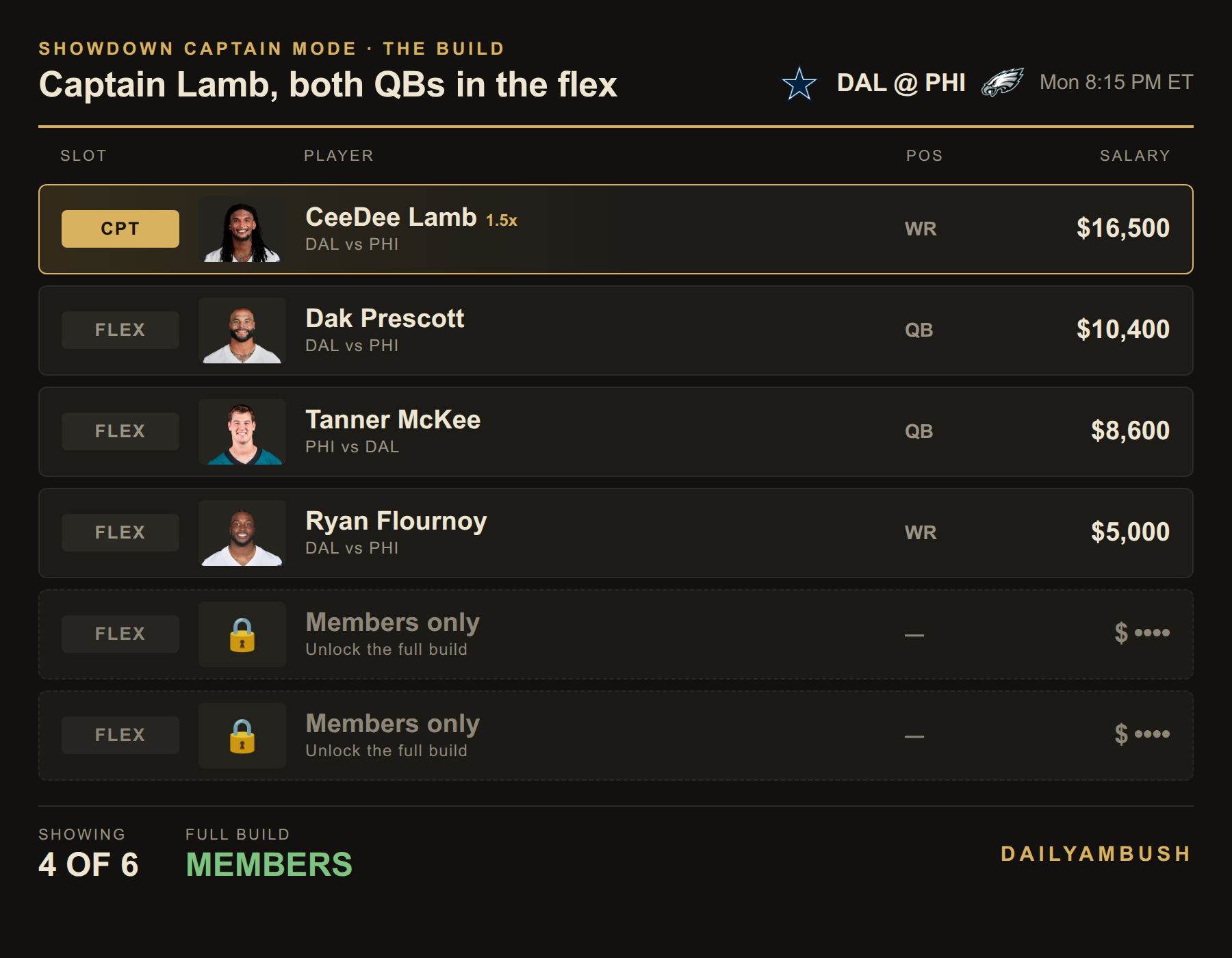 Showdown build preview; the last two spots are members-only