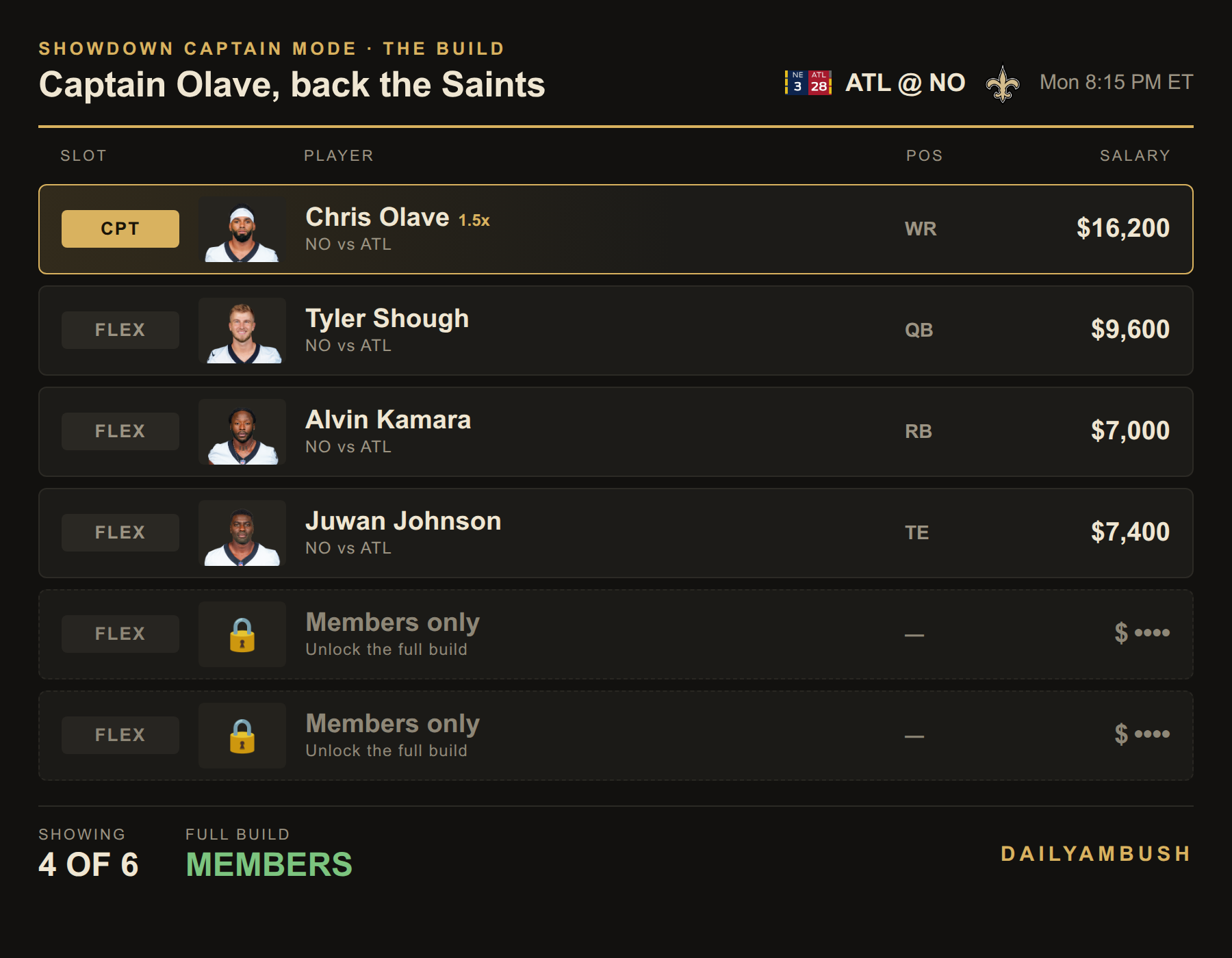 Showdown build preview; the last two spots are members-only