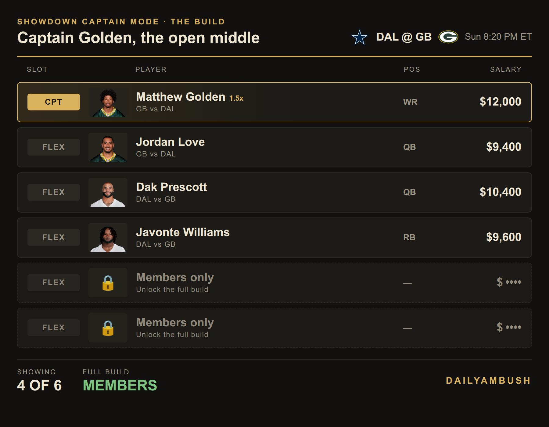 Showdown build preview; the last two spots are members-only