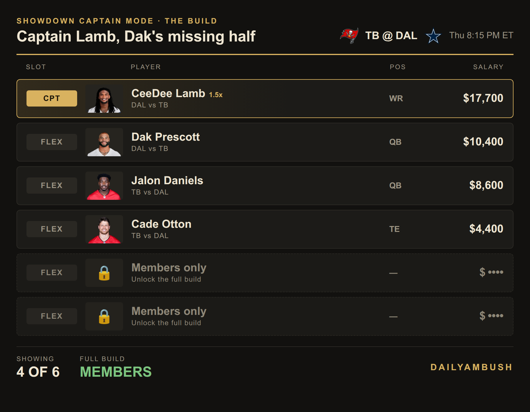Showdown build preview; the last two spots are members-only